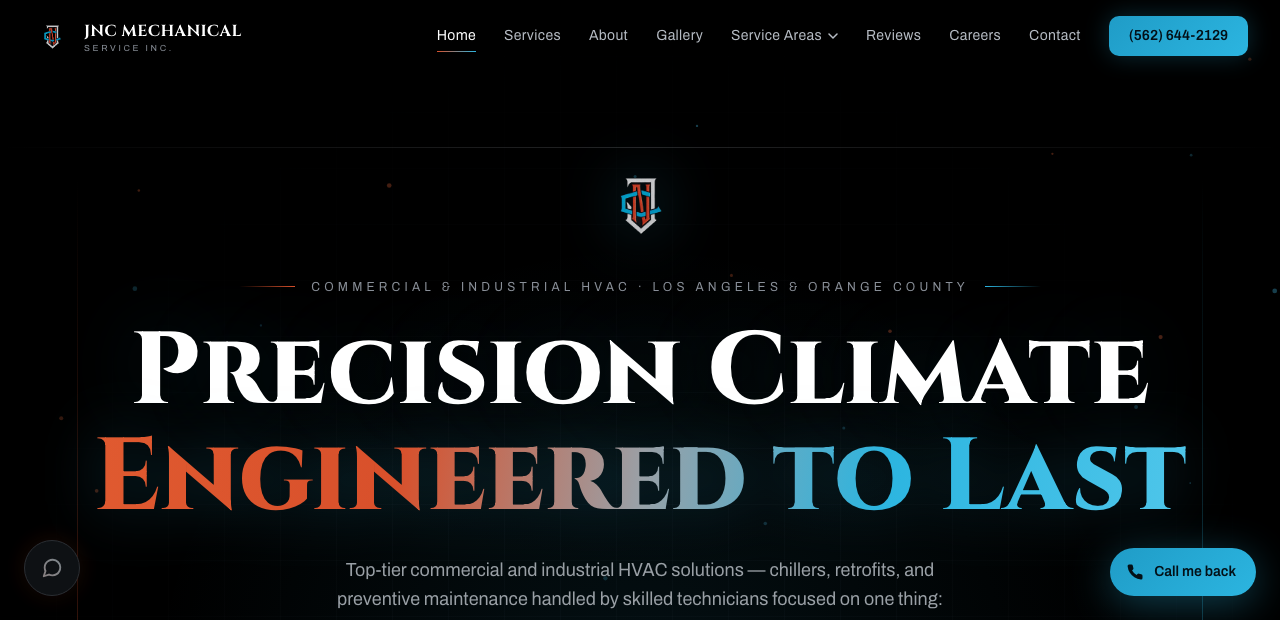 JNC Mechanical Service Inc. website homepage - commercial and industrial HVAC in Los Angeles and Orange County